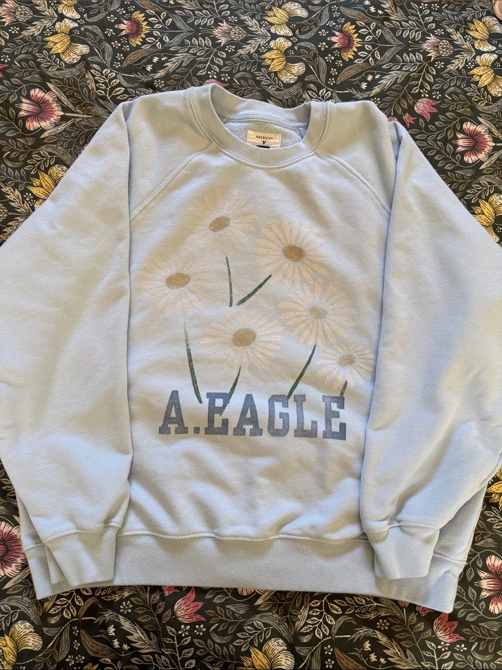 American Eagle Outfitters Light Blue Daisy Crewneck Sweatshirt